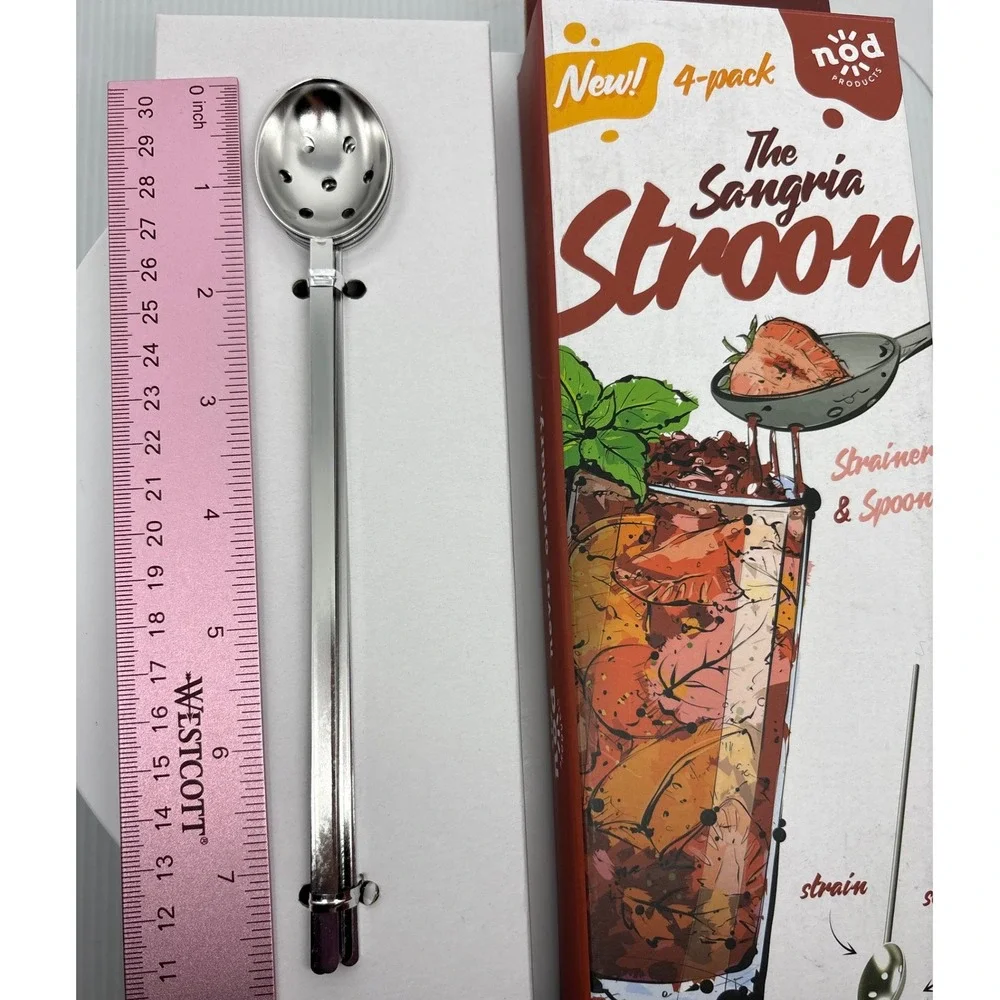 Nod Products The Sangria Stroon 4-Pack Cocktail Spoon‎ Strainer 2-in-1 Host Gift